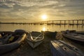 Dinghies on Coronado Island`s shore at sunrise