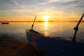 Dinghy on the beach at sunset so lovely Royalty Free Stock Photo