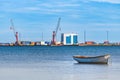 Dinghy fishing boat in Halmstad industrial port Royalty Free Stock Photo