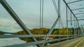 Dingmans Ferry Bridge across the Delaware River in the Poconos Mountains, connecting the states of Pennsylvania and New Jersey, US