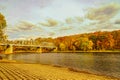 Dingmans Ferry Bridge across the Delaware River in the Poconos Mountains, connecting the states of Pennsylvania and New Jersey, US Royalty Free Stock Photo