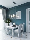 Dining area in the kitchen with a white dining table and chairs, in a classic style Royalty Free Stock Photo