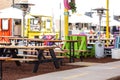 Dining area in outdoor mall Royalty Free Stock Photo