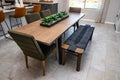 Dining Area Wooden Table, Chairs And Sitting Bench Royalty Free Stock Photo