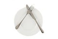 Dining etiquette - I still eat, pause. Fork and knife signals with location of cutlery set. Photo illustration isolated on white