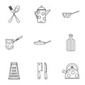 Dining items icons set, outline style Royalty Free Stock Photo