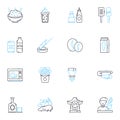 Dining options linear icons set. Restaurant, Pub, Cafe, Bistro, Brasserie, Diner, Food court line vector and concept