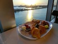 Dining Room Buffet aboard the abstract luxury cruise ship. Royalty Free Stock Photo