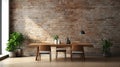 Modern Dining Room With Brick Wall: Realistic Textures And Minimalist Design