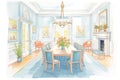 dining room in greek revival style house, magazine style illustration Royalty Free Stock Photo