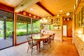 Dining room with green view and windows wall Royalty Free Stock Photo