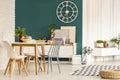 Dining room with green wall Royalty Free Stock Photo