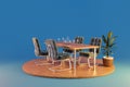 dining room interior design isolated on wooden podest and infinite background 3D rendering