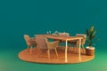 dining room interior design isolated on wooden podest and infinite background 3D rendering