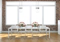 Dining room interior design in modern loft with stonewalls Royalty Free Stock Photo