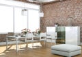 Dining room interior design in modern loft with stonewalls Royalty Free Stock Photo