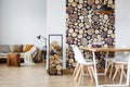 Dining room interior with firewood Royalty Free Stock Photo
