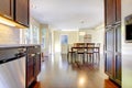 Dining room and kitchen in bright modern home.