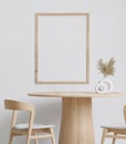 Dining room and kitchen,wooden table set copy space on white wall background,frame for mock up, front view Royalty Free Stock Photo