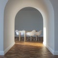 Dining Room In Minimalist Interior Design With Parquet