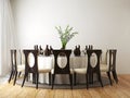 Dining room mockup with black and white round table set Royalty Free Stock Photo