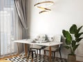 Dining room mockup with luxury spiral hanging lamp and dining table Royalty Free Stock Photo