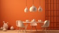 a dining room with orange walls and a table and chairs Royalty Free Stock Photo