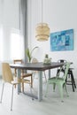 Dining room with trendy lamp Royalty Free Stock Photo