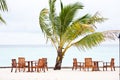 Dining table on beach in maldives resort Royalty Free Stock Photo