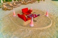 Dining table on beach at tropical Maldives island Royalty Free Stock Photo