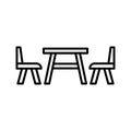 Dining table and chairs icon. Terrace cafe symbol. Bistro