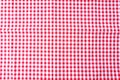 Dining table cloth texture, checkered table, red, white pattern for background, backdrop.