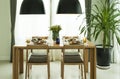 Dining table and comfortable chairs in modern home