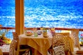 Dining table in front of the sea at a restaurants along the eastern coast around Pescara, Italy with its relaxing view of the sea