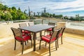 Dining table on luxury Mediterranean terrace Royalty Free Stock Photo