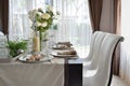 Dining table in modern home with elegant table setting