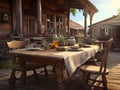 A dining table outside of vintage wild west American house Royalty Free Stock Photo