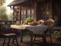 A dining table outside of vintage wild west American house Royalty Free Stock Photo