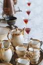 Dining table with Porcelain tea cup set Royalty Free Stock Photo