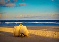 Dining table on sandy beach Royalty Free Stock Photo