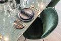 Luxury dining table setup in green