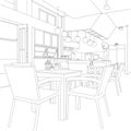 Dining Table at Small Cafetaria black and white vector line art