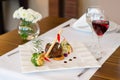 Dining table with steak and wine Royalty Free Stock Photo