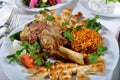 Dining table and traditional tandir kebab in a luxury restaurant, Turkish traditional doner kebab