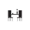 Dining table with two chairs black vector concept icon. Dining table with two chairs flat illustration, sign Royalty Free Stock Photo