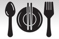 Dining vector flat icon with plate, chopsticks, fork and knife on a transparent background Royalty Free Stock Photo