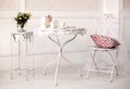 Dining white room interiour with iron table and chair Royalty Free Stock Photo