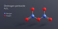 dinitrogen pentoxide molecule 3d rendering, flat molecular structure with chemical formula and atoms color coding