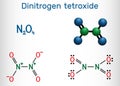 Dinitrogen tetroxide , N2O4 molecule. Structural chemical formula and molecule model