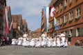 Girls in white dresses in DinkelsbÃÂ¼hl during the festivities of the historical Kinderzeche Royalty Free Stock Photo